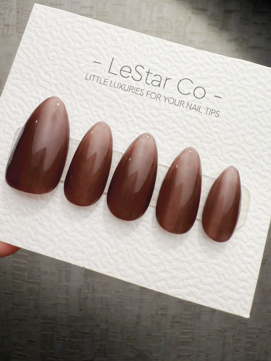 Timed Offer 4 For 3) Handmade Press On Smoky Mocha Gel Acrylic Nails
