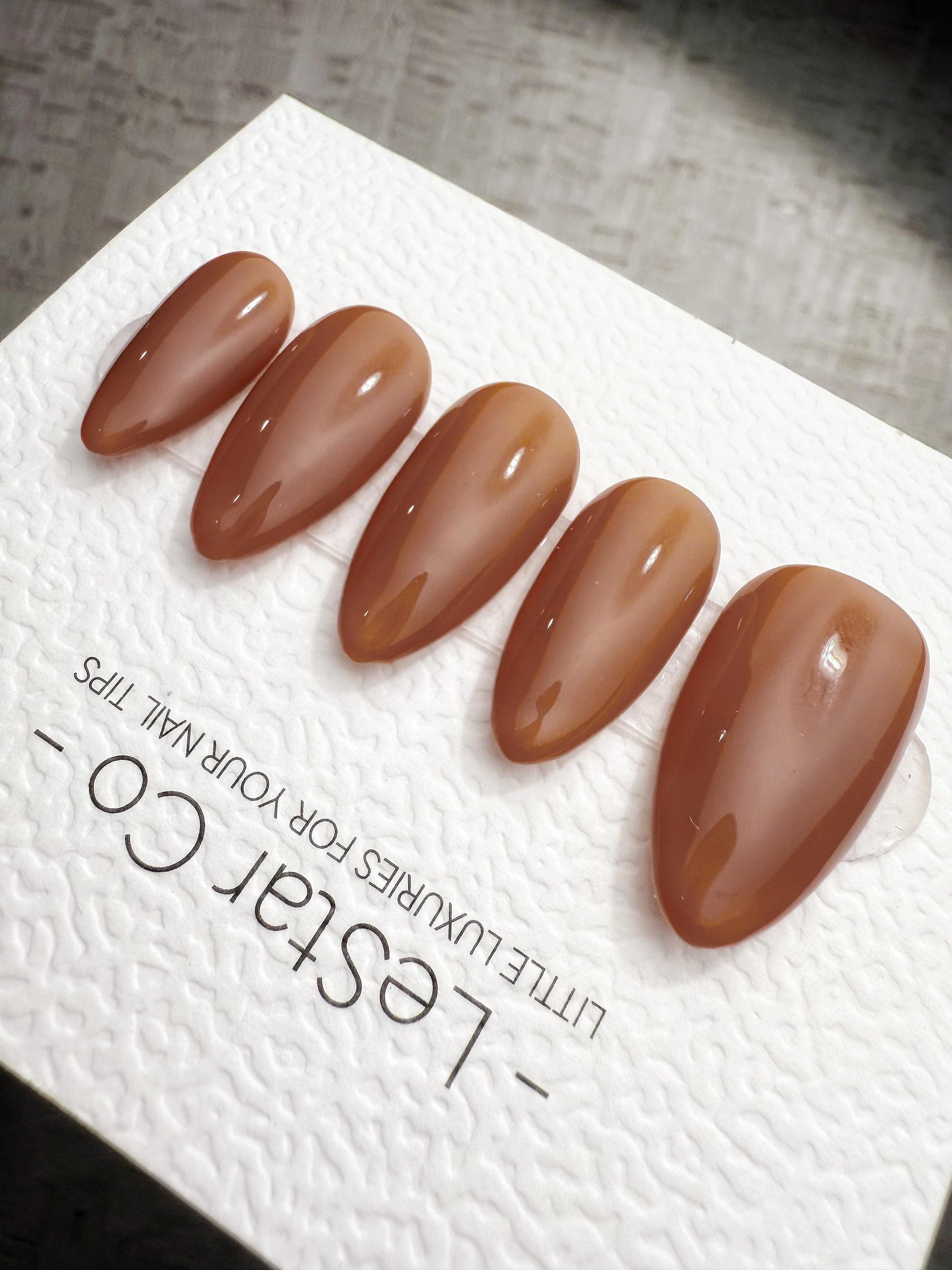 Timed Offer 4 For 3) Handmade Press On Caramel Latte Gel Acrylic Nails
