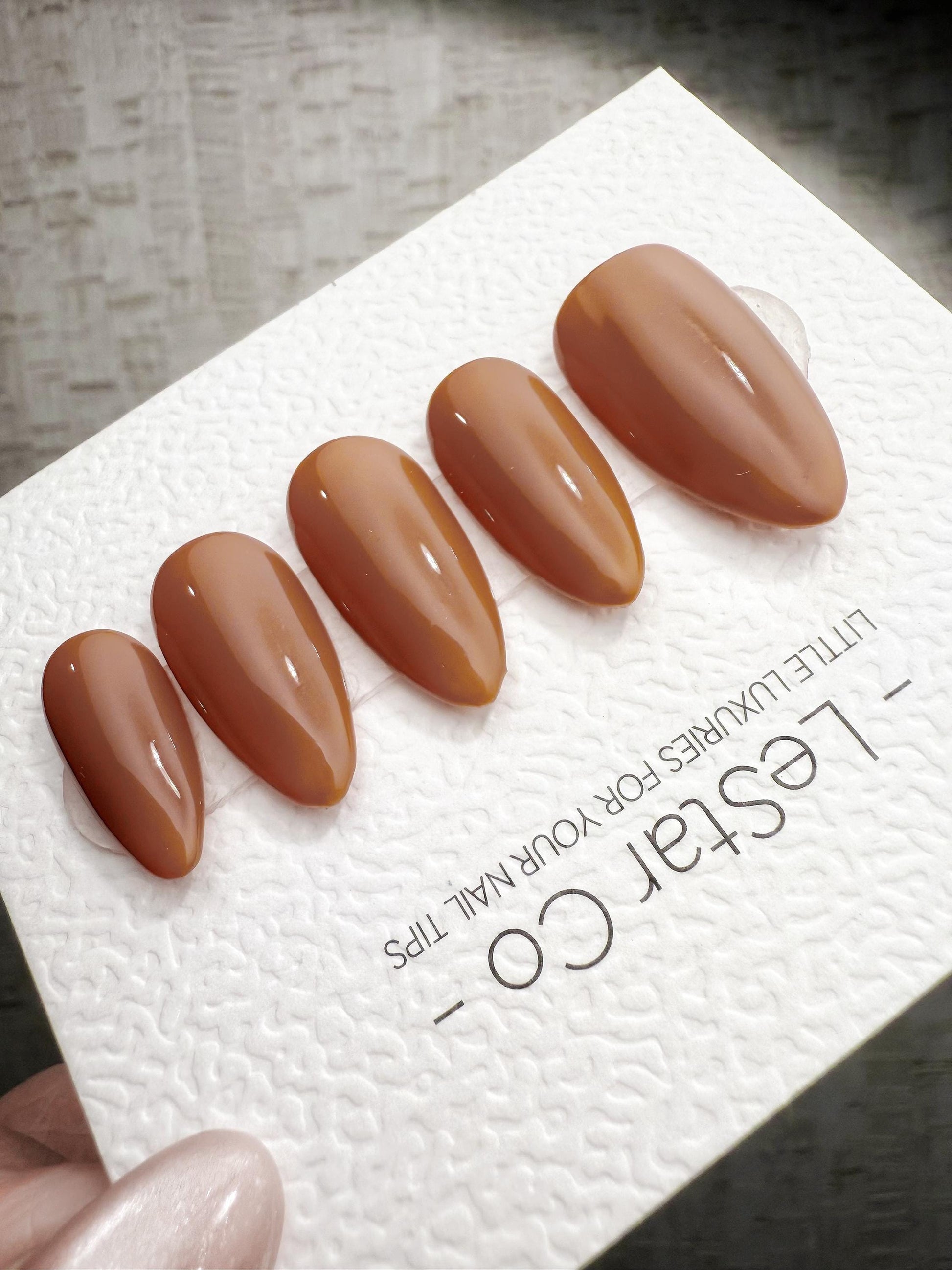 Timed Offer 4 For 3) Handmade Press On Caramel Latte Gel Acrylic Nails