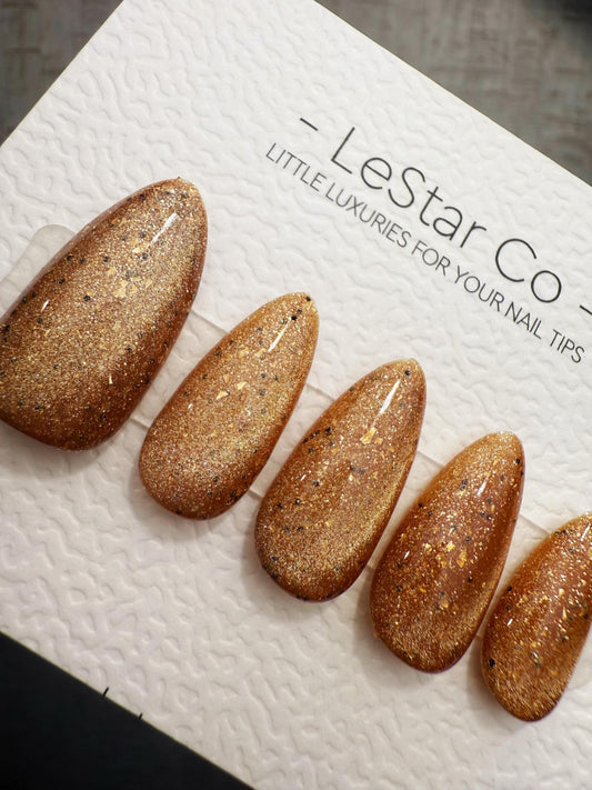 Handmade Golden Truffle Cat Eye Press On Nails Timed Offer 4for3