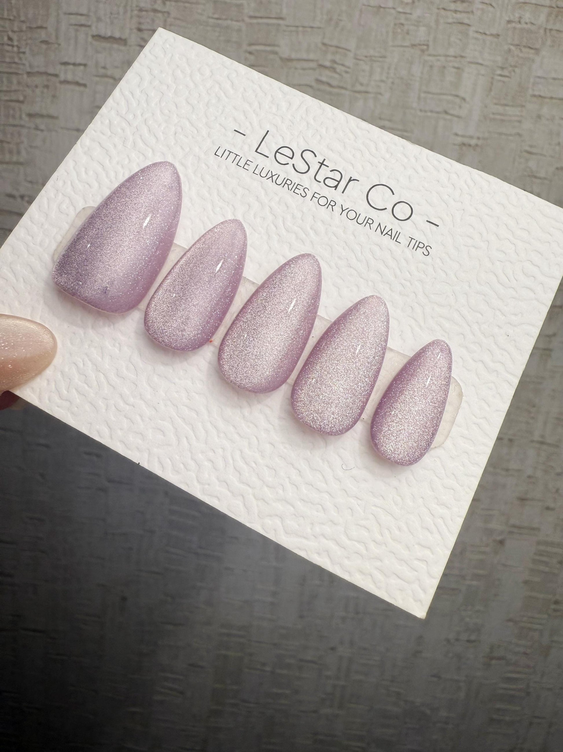 Timed Offer 4 For 3) Handmade Press On Stardust Lilac Gel Acrylic Nails