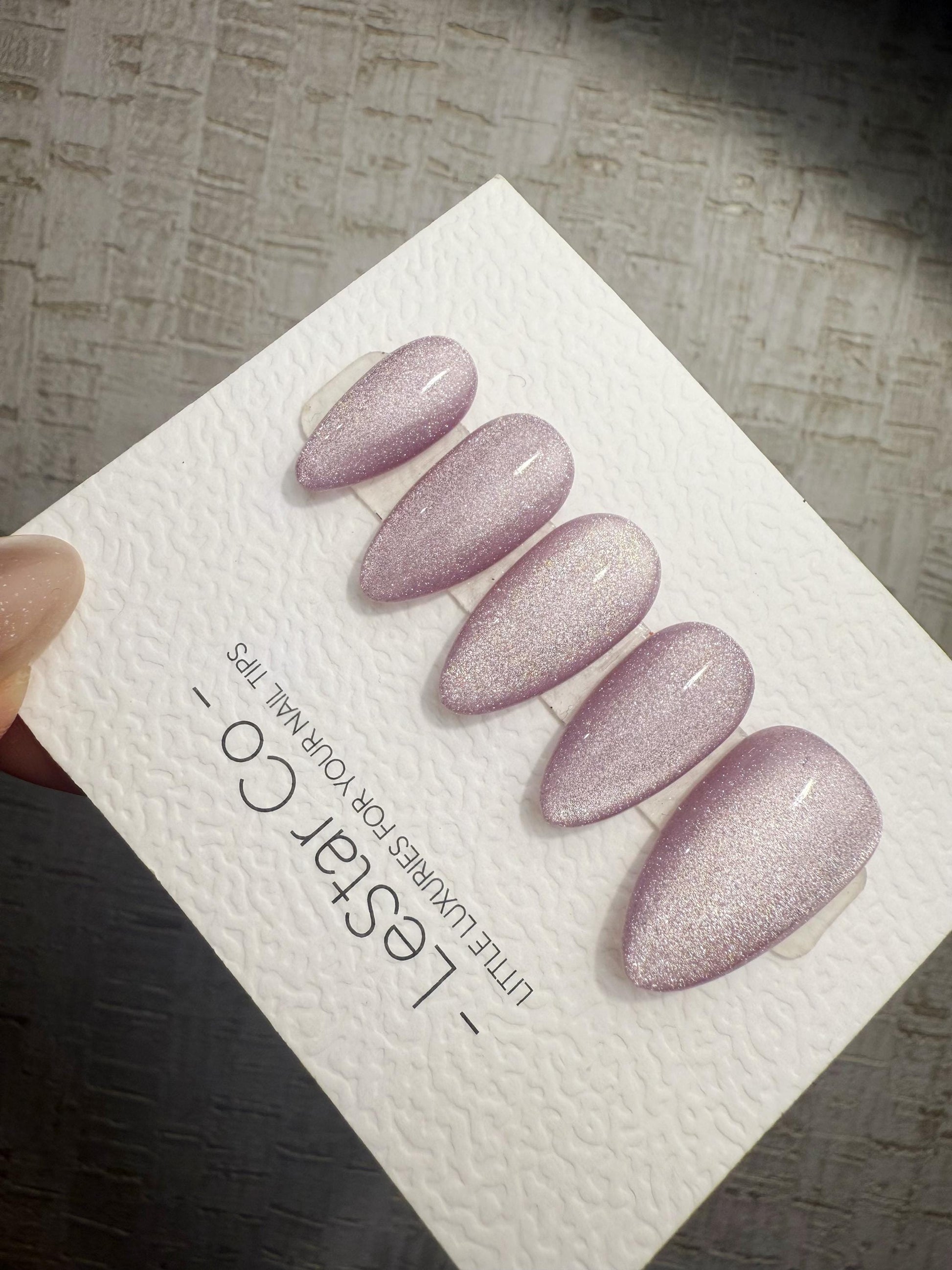 Timed Offer 4 For 3) Handmade Press On Stardust Lilac Gel Acrylic Nails