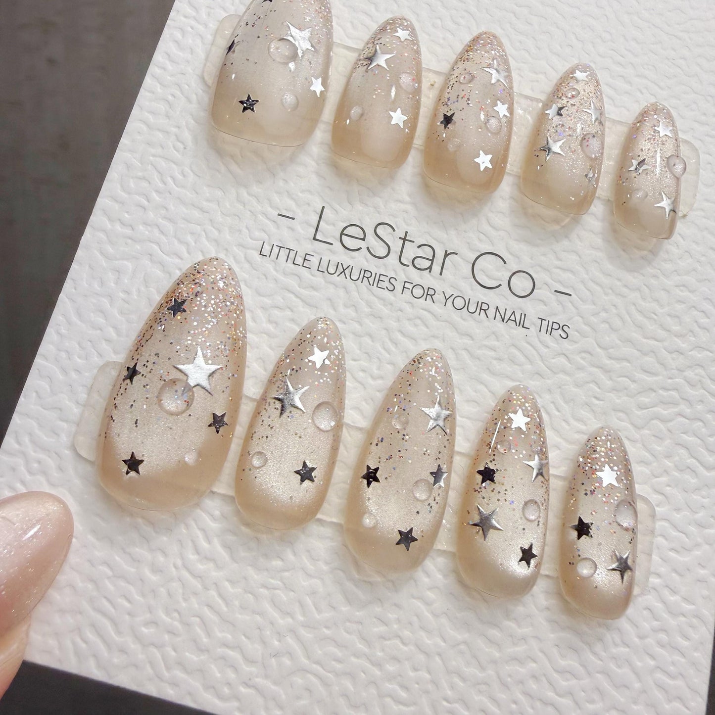 Timed Offer 4 For 3) Handmade Press On Cosmic Dew Gel Acrylic Nails
