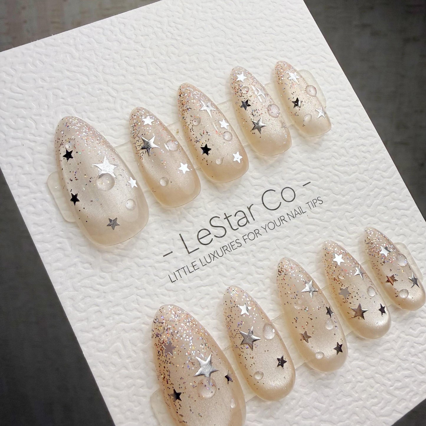 Timed Offer 4 For 3) Handmade Press On Cosmic Dew Gel Acrylic Nails