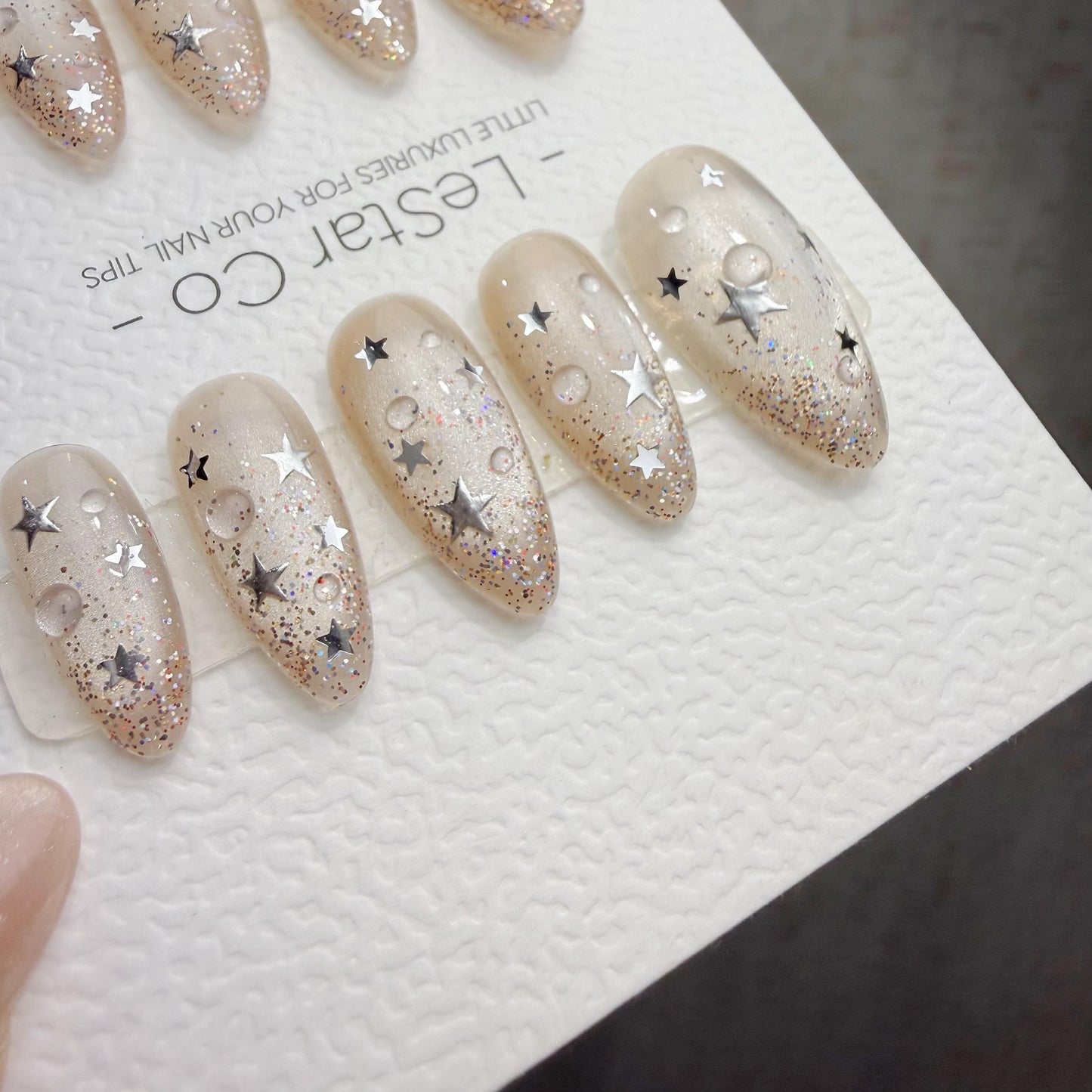 Timed Offer 4 For 3) Handmade Press On Cosmic Dew Gel Acrylic Nails