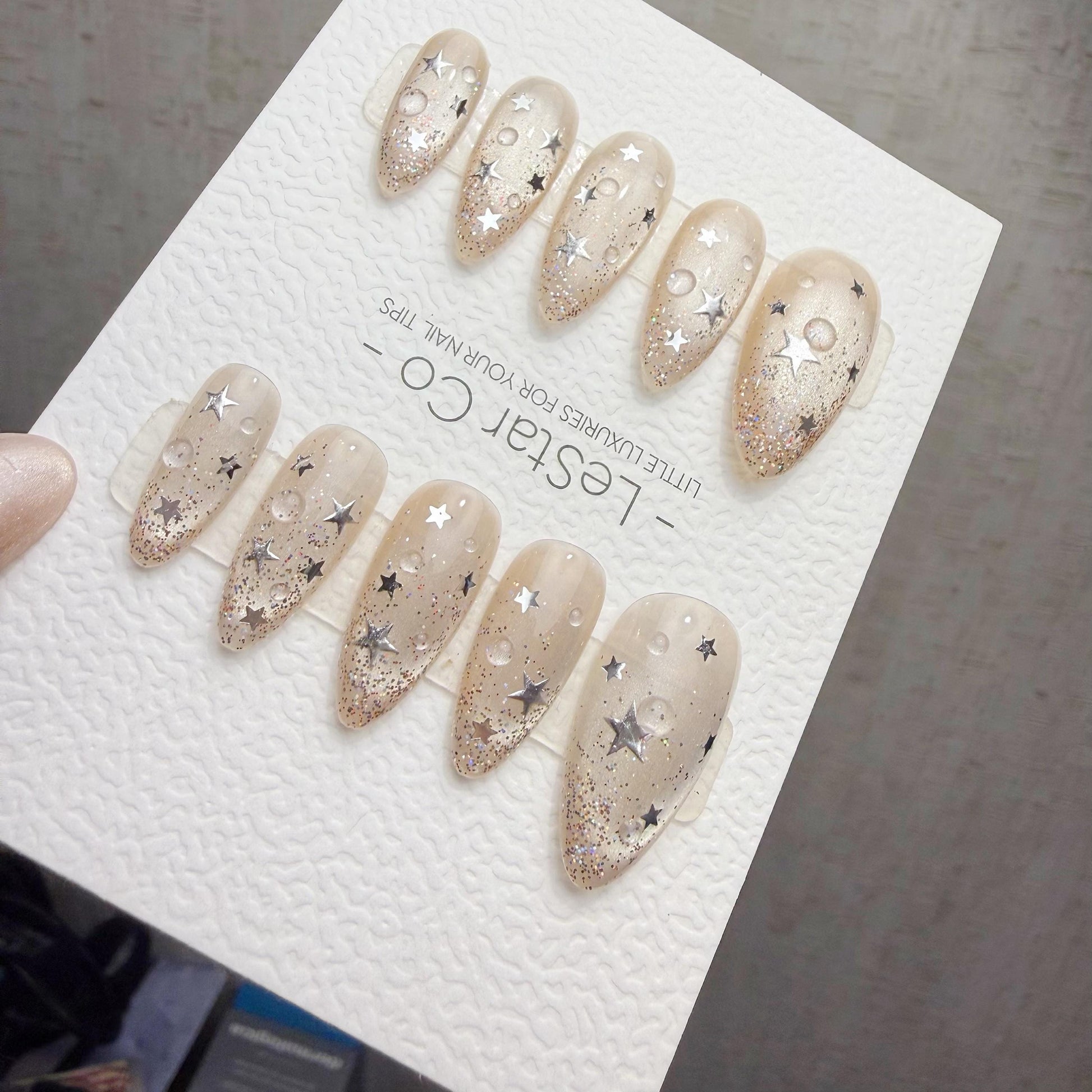 Timed Offer 4 For 3) Handmade Press On Cosmic Dew Gel Acrylic Nails