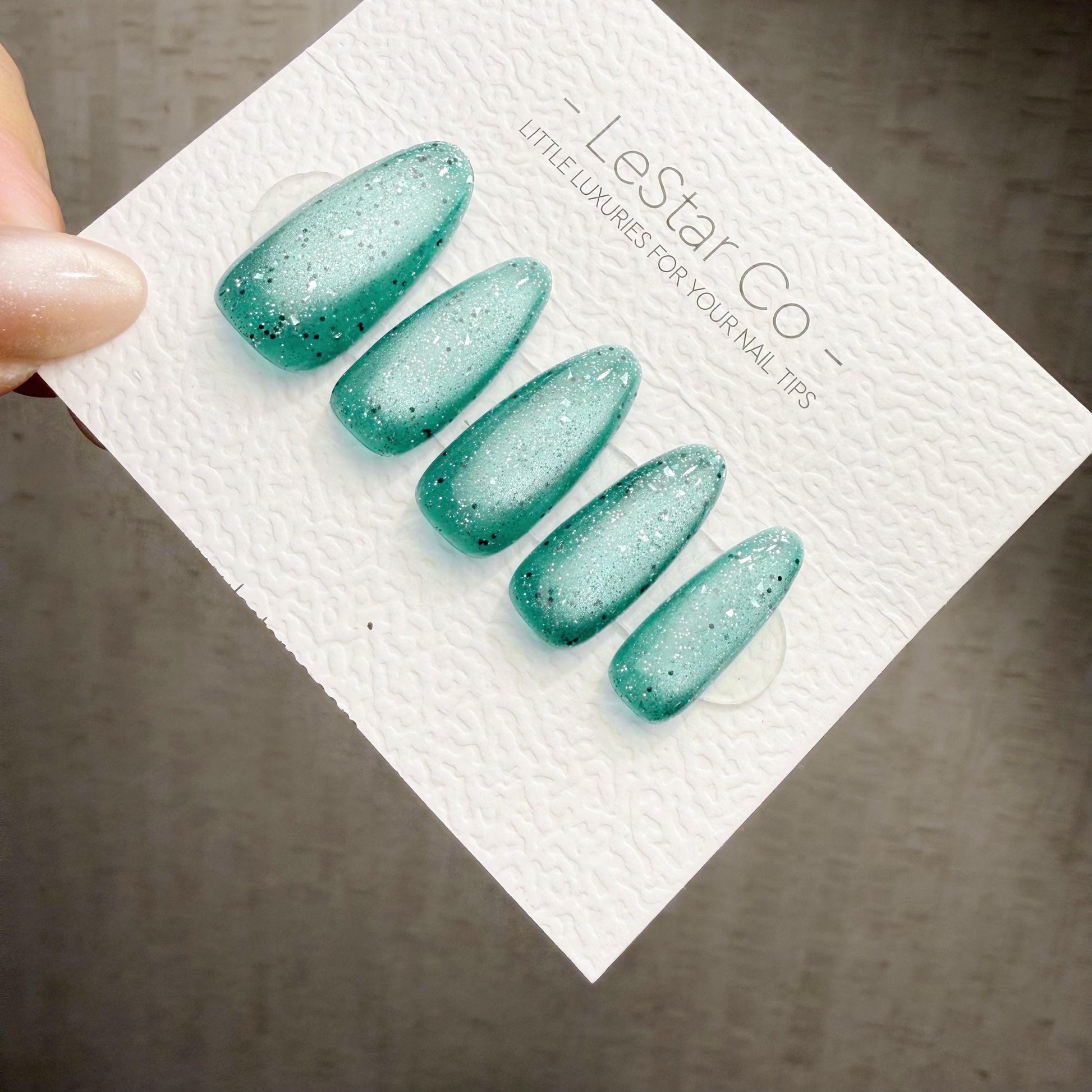 Timed Offer 4 For 3) Handmade Press On Frozen Mint Cat Eye Gel Nails