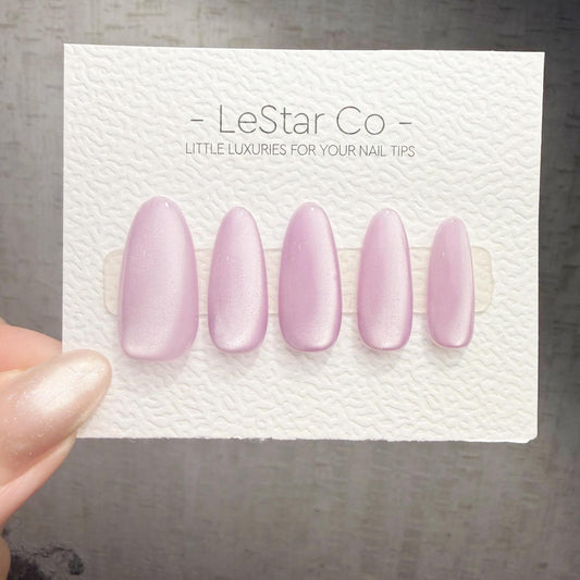 Handmade Lilac Whisper Cat Eye Gel Press On Nails – Reusable, Customizable Manicure