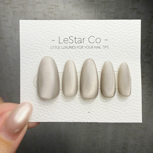 Handmade Lunar Satin Cat Eye Gel Press On Nails – Reusable, Customizable Manicure