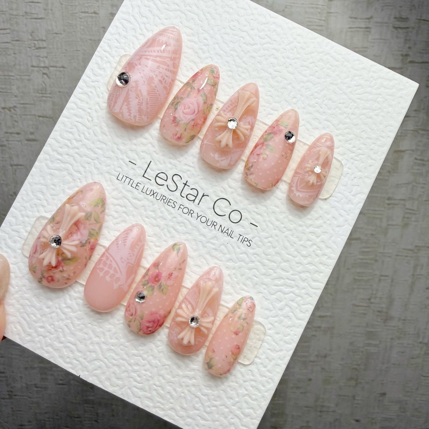 Timed Offer 4 For 3) Handmade Press On Blush Lace Garden Gel Acrylic Nails