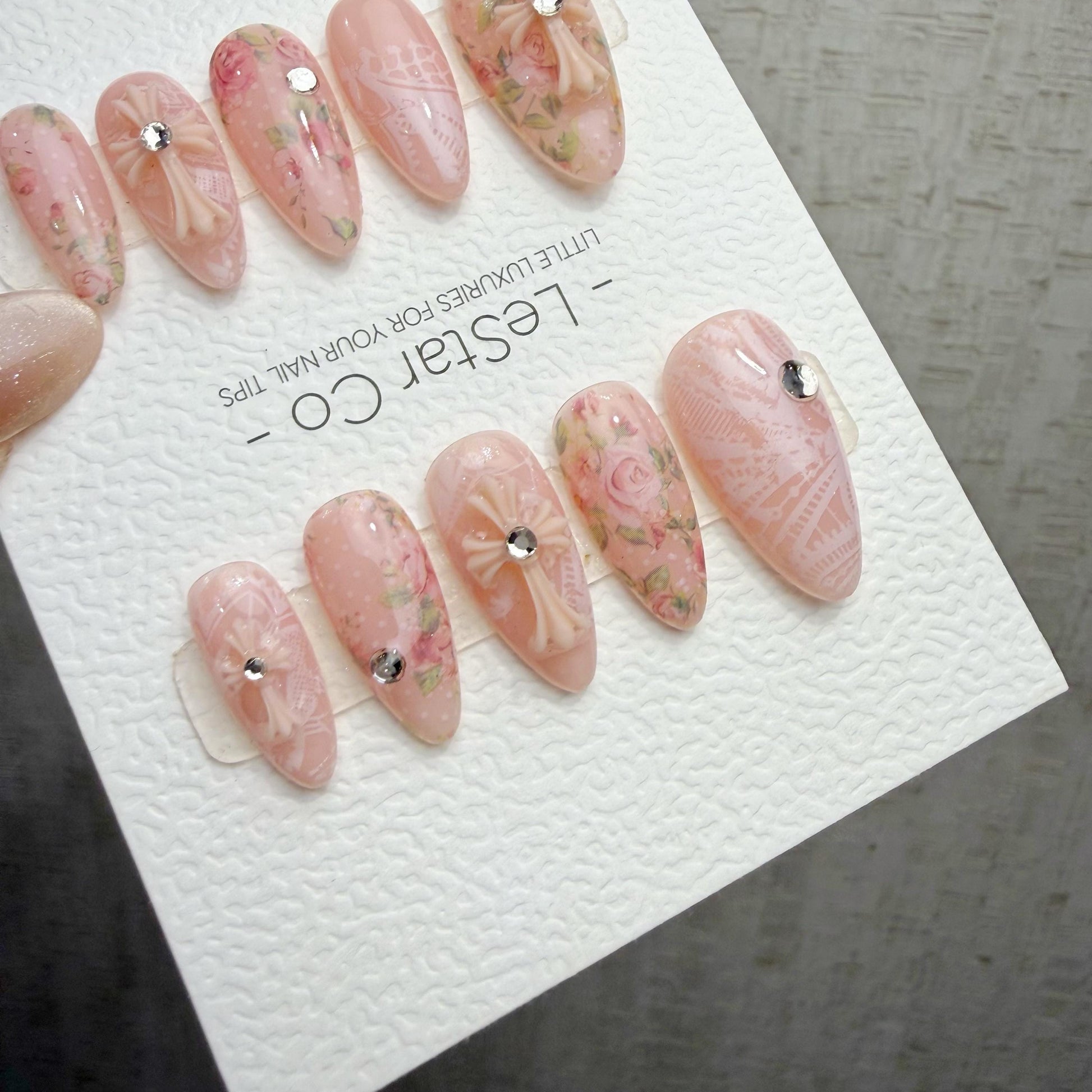 Timed Offer 4 For 3) Handmade Press On Blush Lace Garden Gel Acrylic Nails