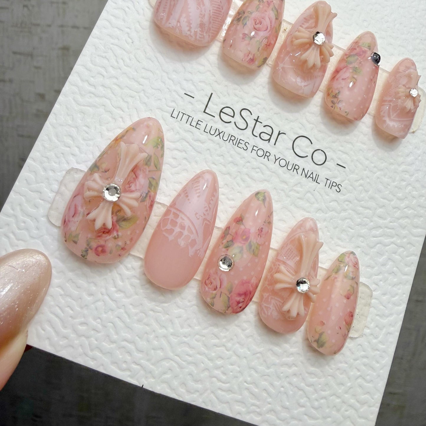 Timed Offer 4 For 3) Handmade Press On Blush Lace Garden Gel Acrylic Nails