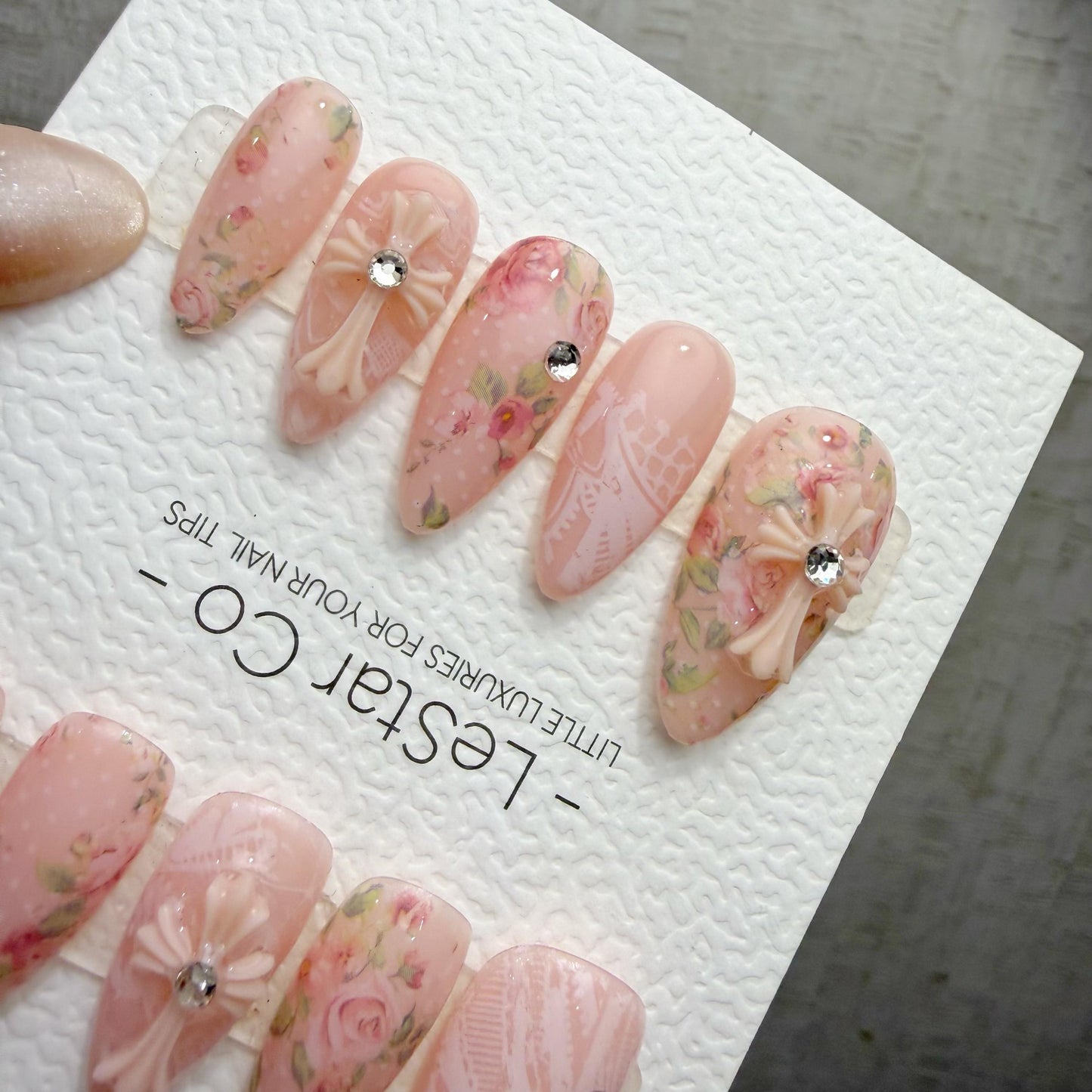 Timed Offer 4 For 3) Handmade Press On Blush Lace Garden Gel Acrylic Nails
