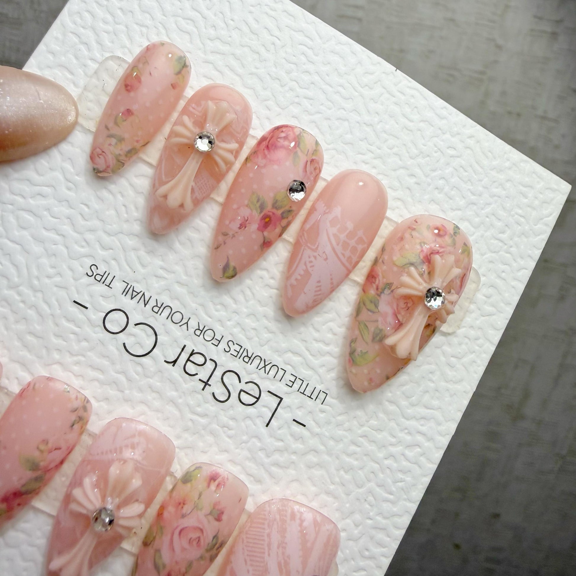 Timed Offer 4 For 3) Handmade Press On Blush Lace Garden Gel Acrylic Nails