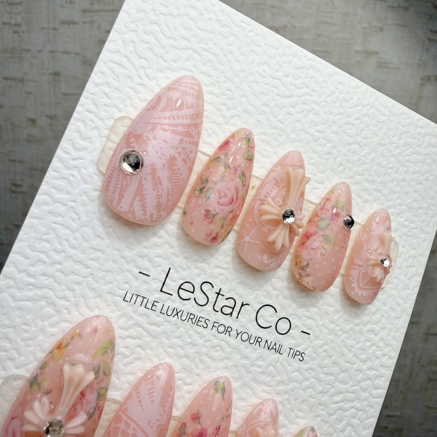 Timed Offer 4 For 3) Handmade Press On Blush Lace Garden Gel Acrylic Nails