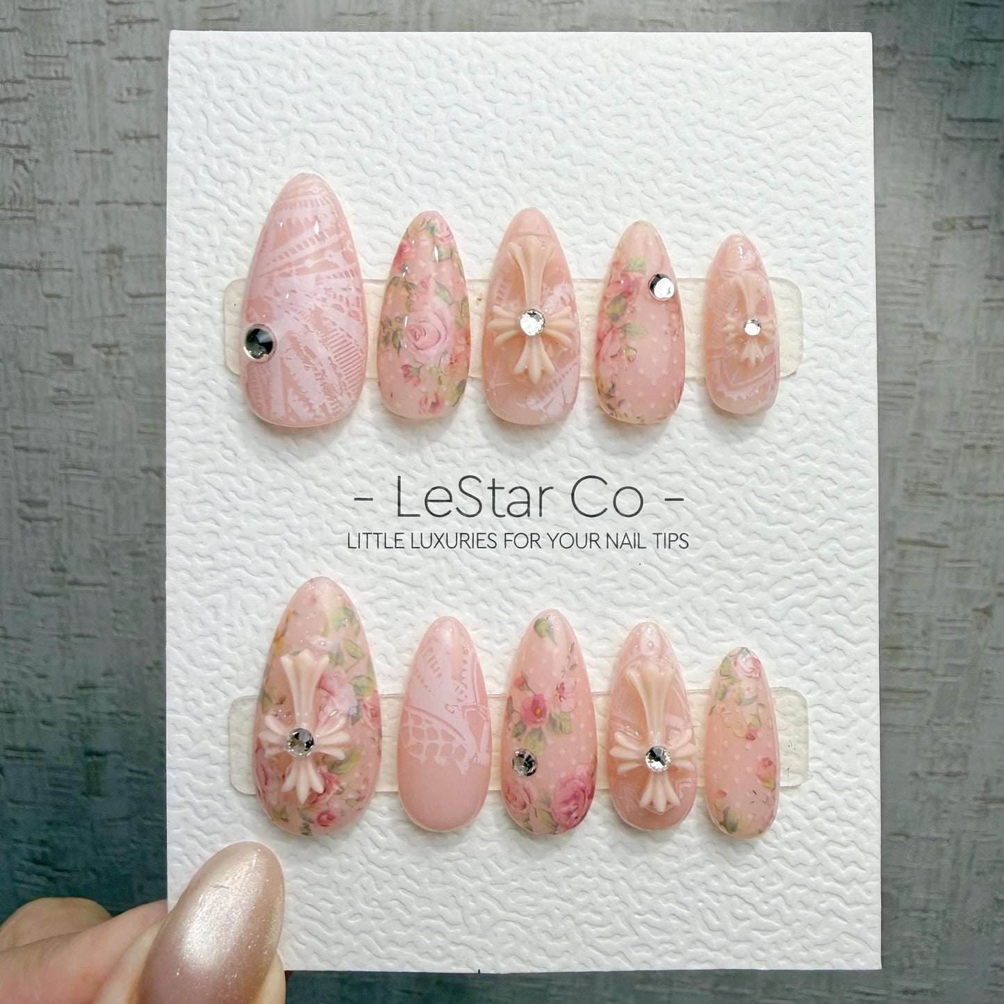 Timed Offer 4 For 3) Handmade Press On Blush Lace Garden Gel Acrylic Nails