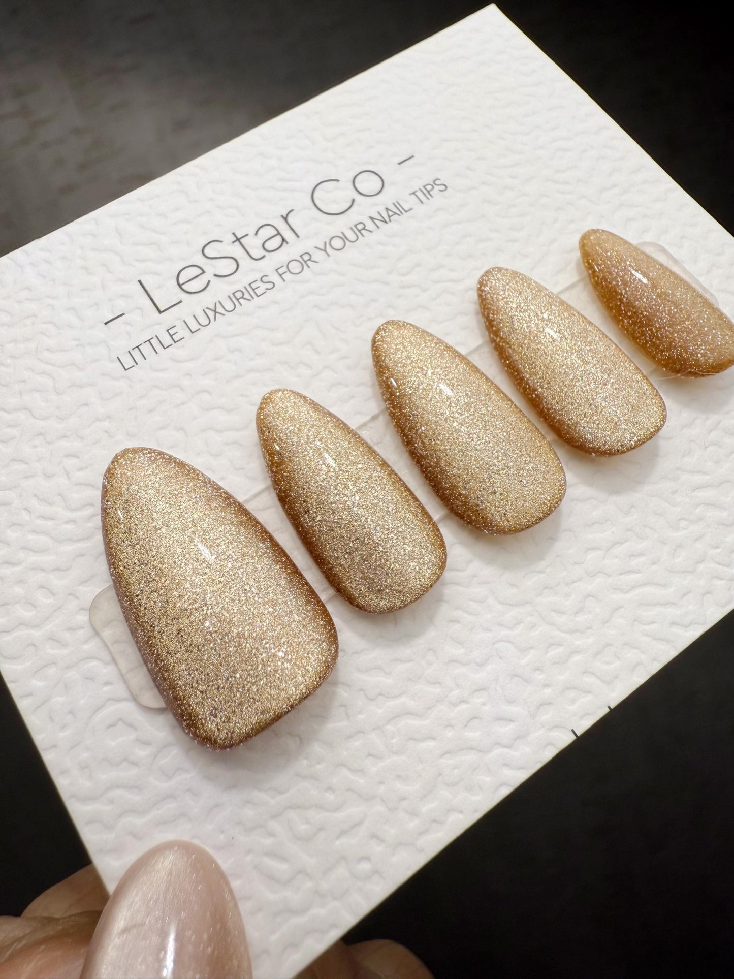 Timed Offer 4 For 3) Handmade Press On Champagne Stardust Gel Acrylic Nails