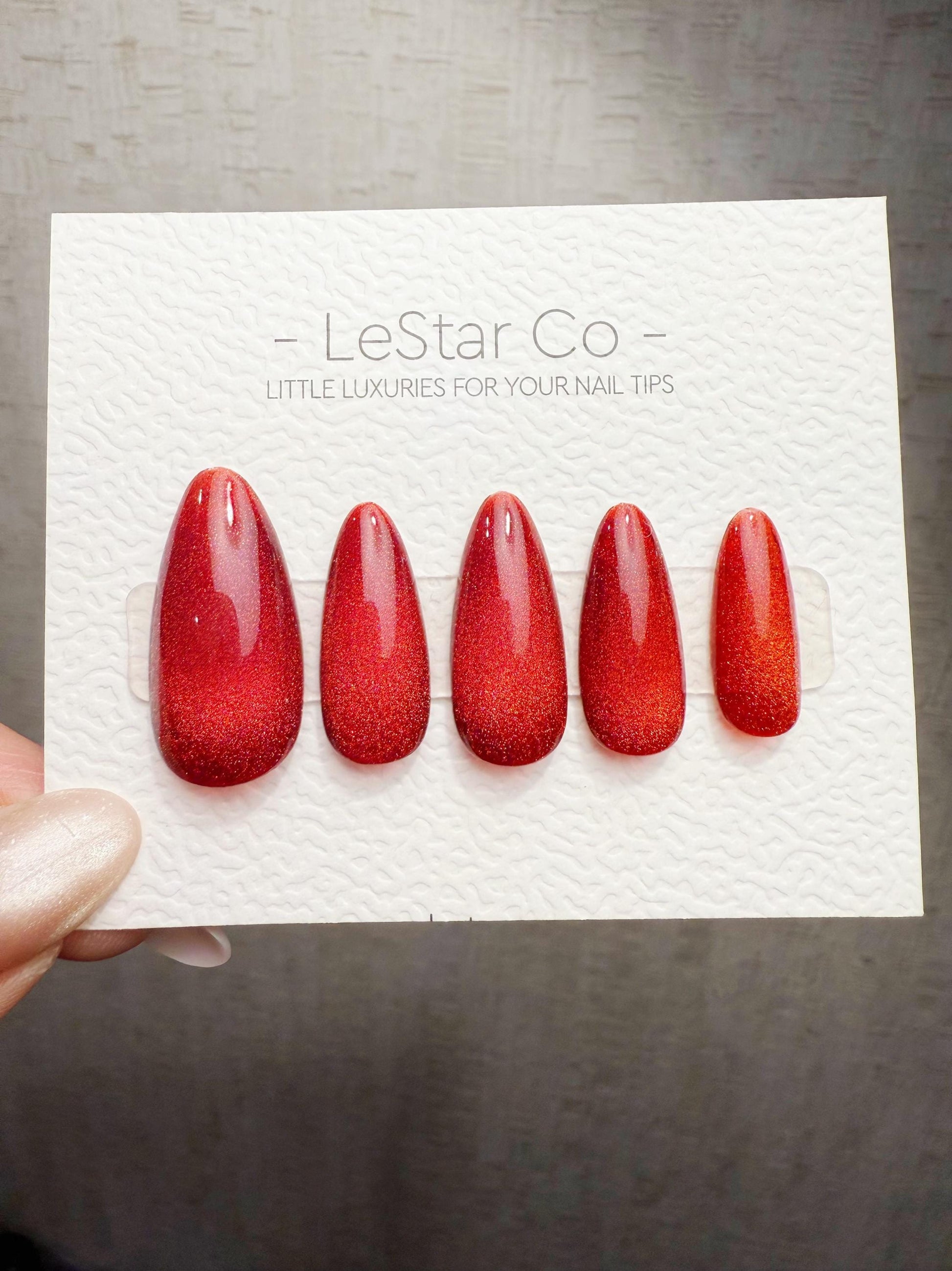 Timed Offer 4 For 3) Handmade Press On Ruby Flame Cat Eye Gel Acrylic Nails