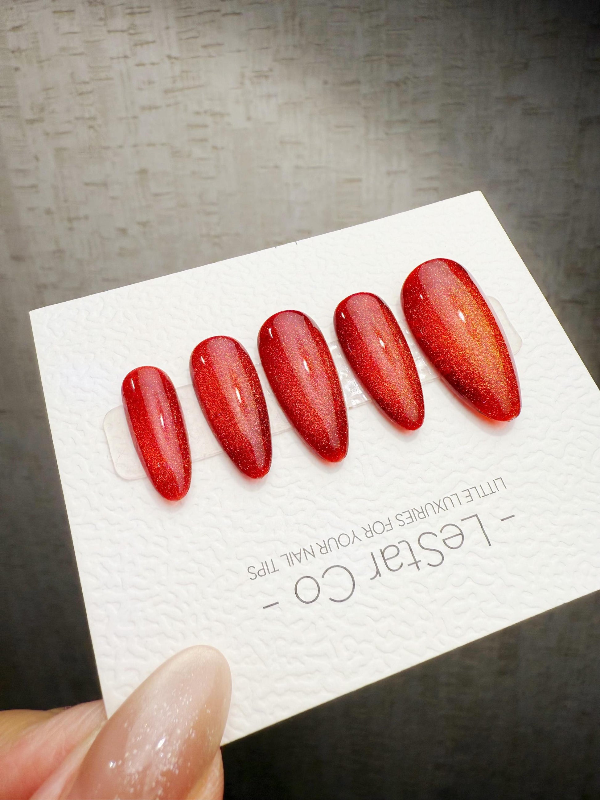 Timed Offer 4 For 3) Handmade Press On Ruby Flame Cat Eye Gel Acrylic Nails