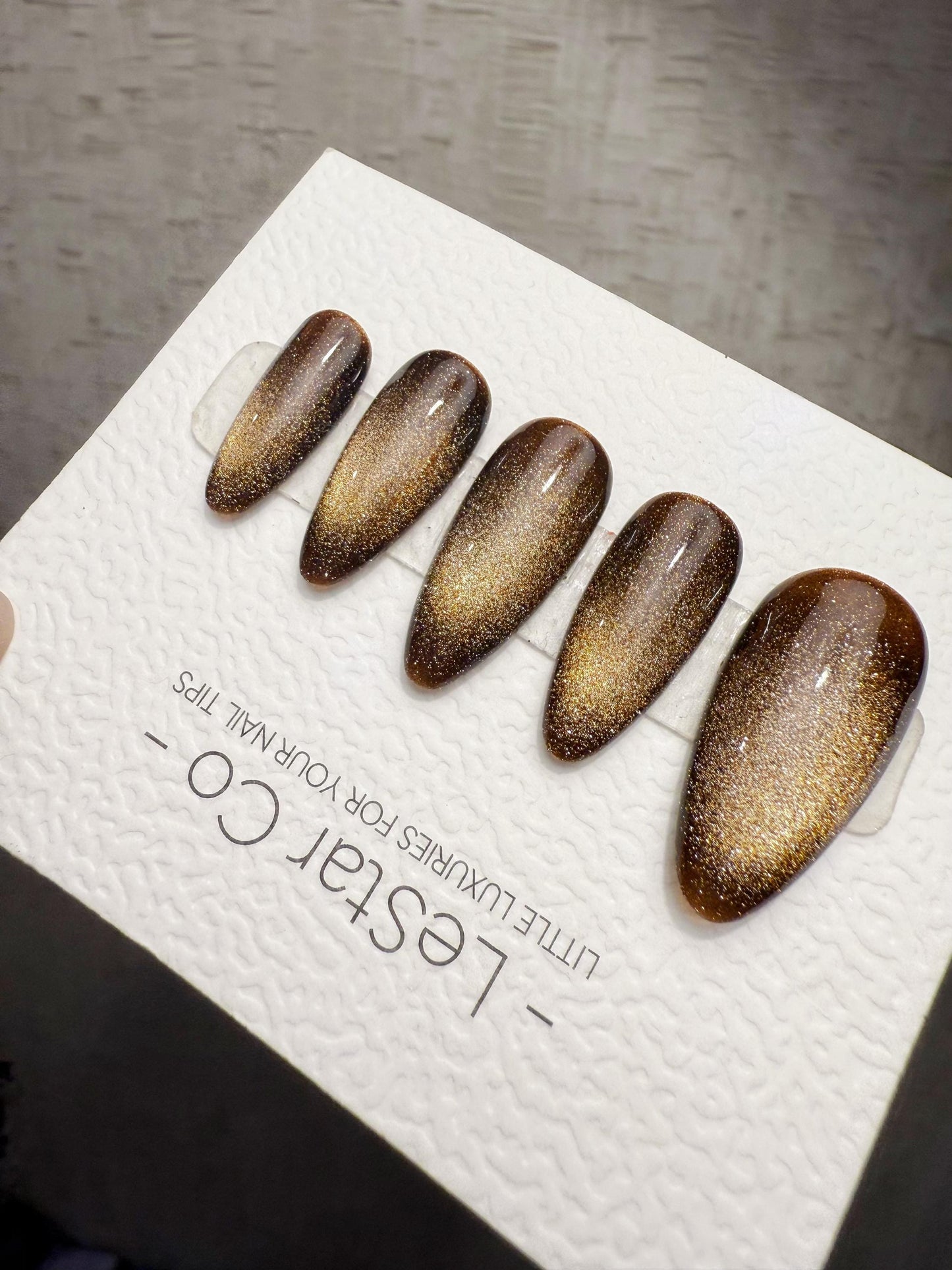 Timed Offer 4 For 3) Handmade Press On Eclipse Gold Cat Eye Gel Acrylic Nails