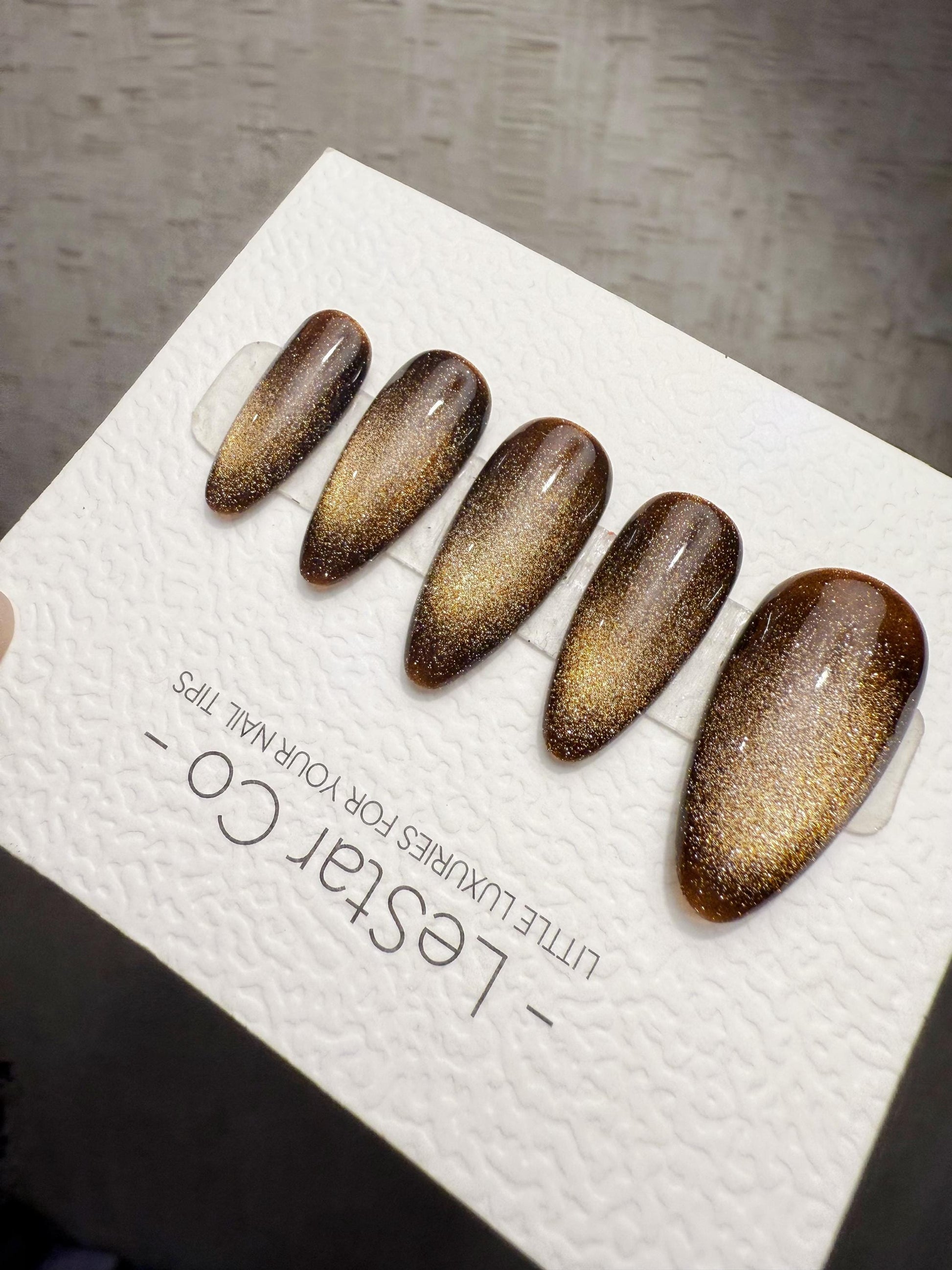 Timed Offer 4 For 3) Handmade Press On Eclipse Gold Cat Eye Gel Acrylic Nails