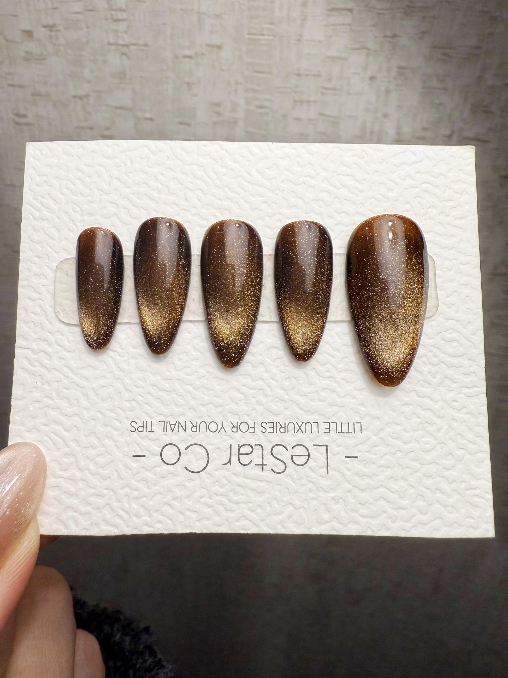 Timed Offer 4 For 3) Handmade Press On Eclipse Gold Cat Eye Gel Acrylic Nails