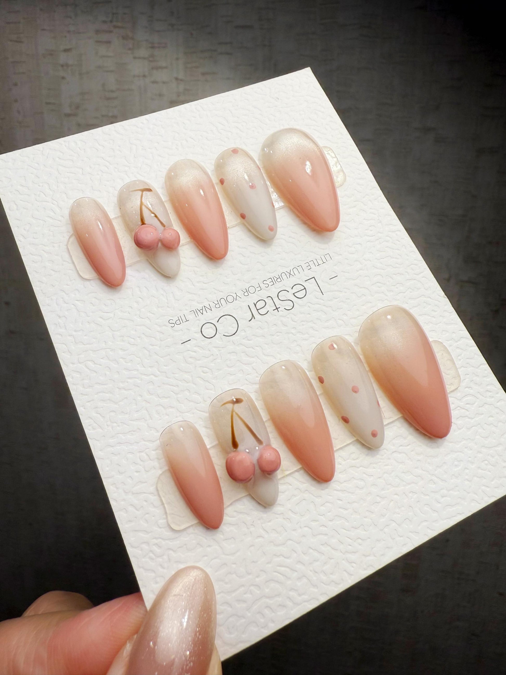Handmade Cat Eye Gel Press On Nails: Cherry Milk