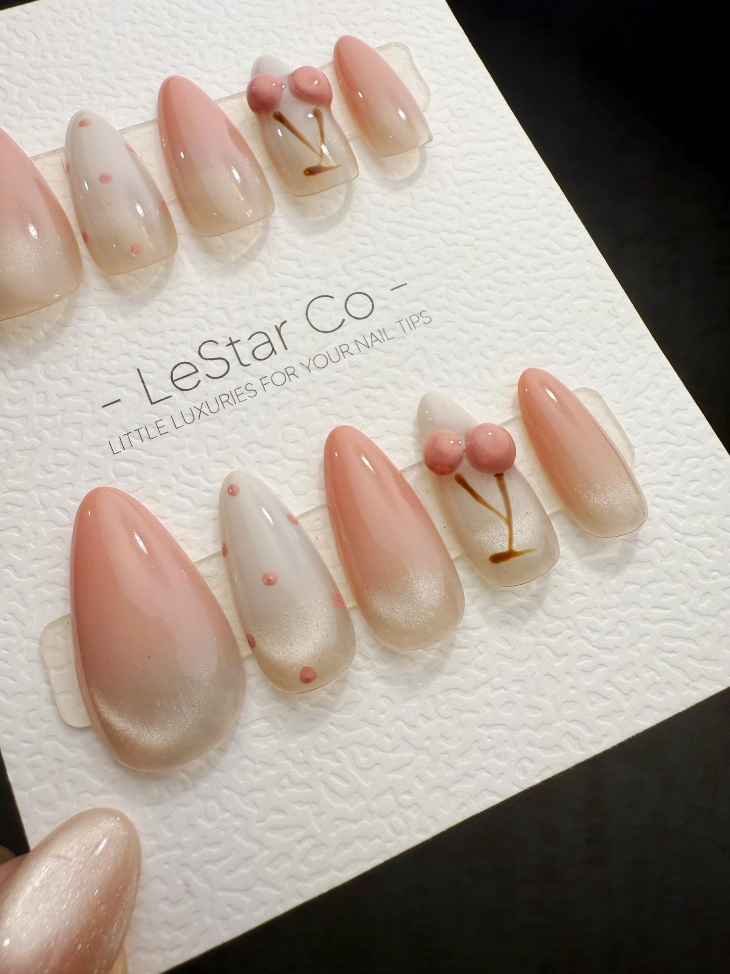 Handmade Cat Eye Gel Press On Nails: Cherry Milk