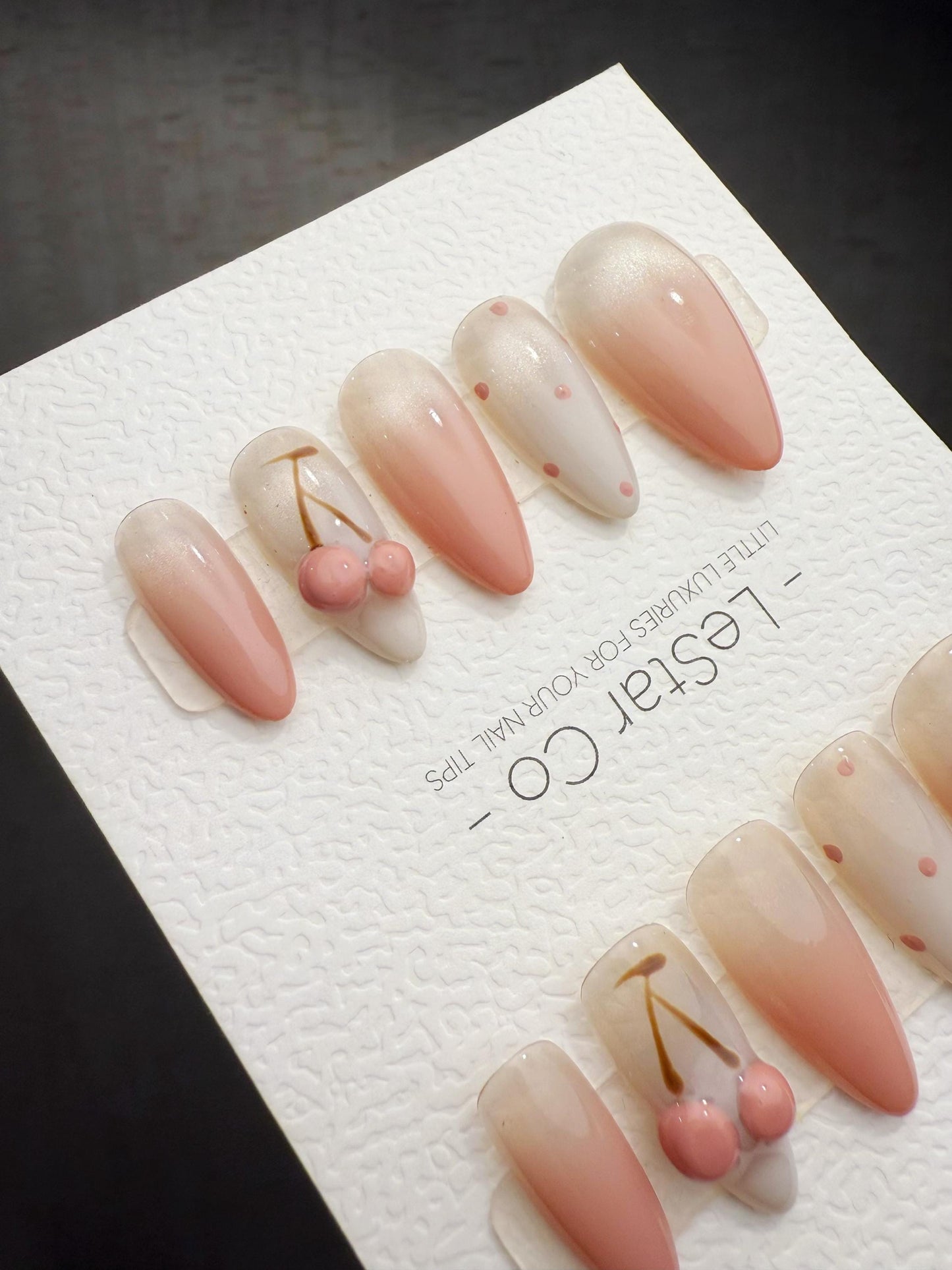 Handmade Cat Eye Gel Press On Nails: Cherry Milk