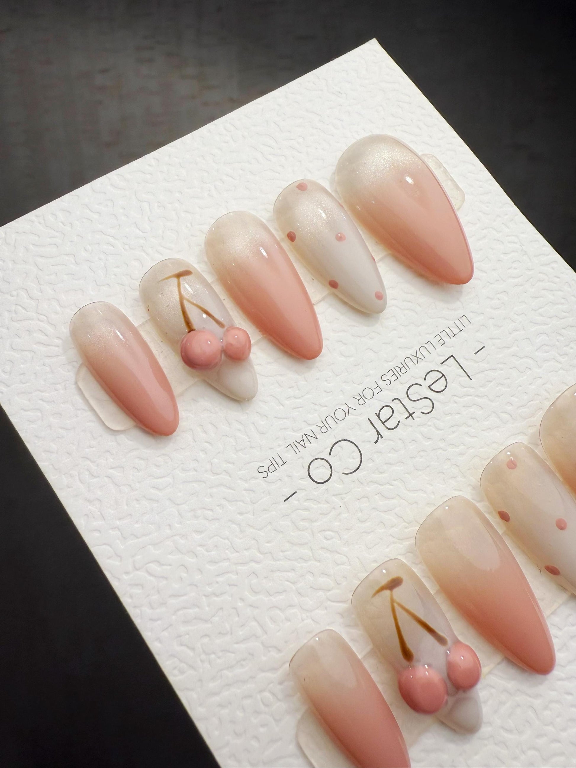 Handmade Cat Eye Gel Press On Nails: Cherry Milk