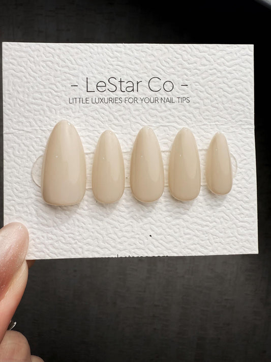 Timed Offer 4 For 3) Handmade Press On Ivory Latte Gel Acrylic Nails