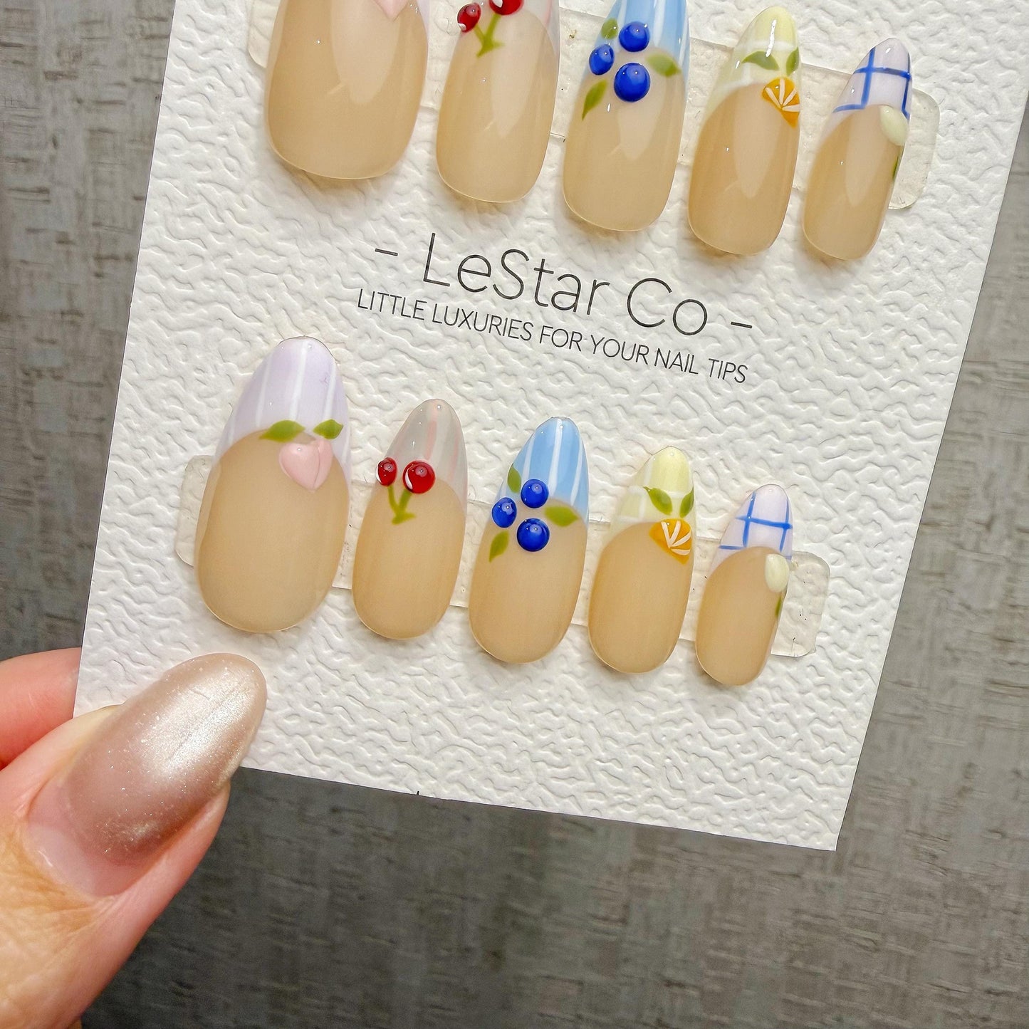 Timed Offer 4 For 3) Handmade Press On Fruit Market Gel Acrylic Nails