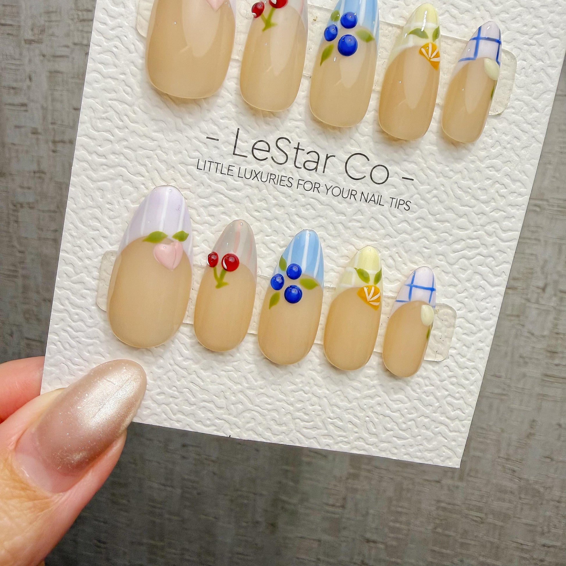 Timed Offer 4 For 3) Handmade Press On Fruit Market Gel Acrylic Nails