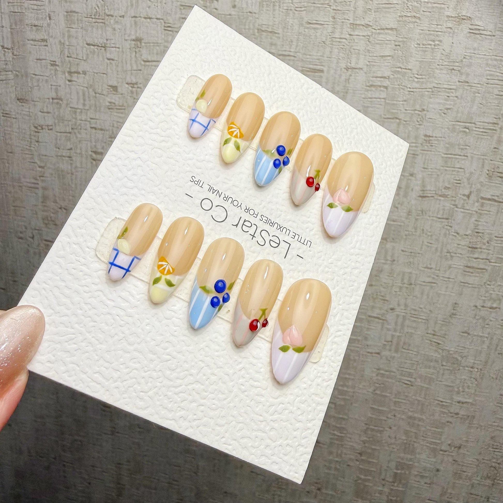 Timed Offer 4 For 3) Handmade Press On Fruit Market Gel Acrylic Nails