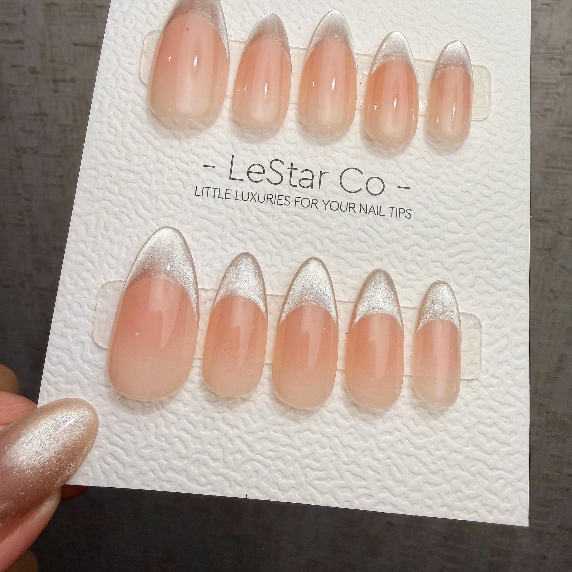 Timed Offer 4 For 3) Handmade Press On Silver Veil Cat Eye Gel Nails