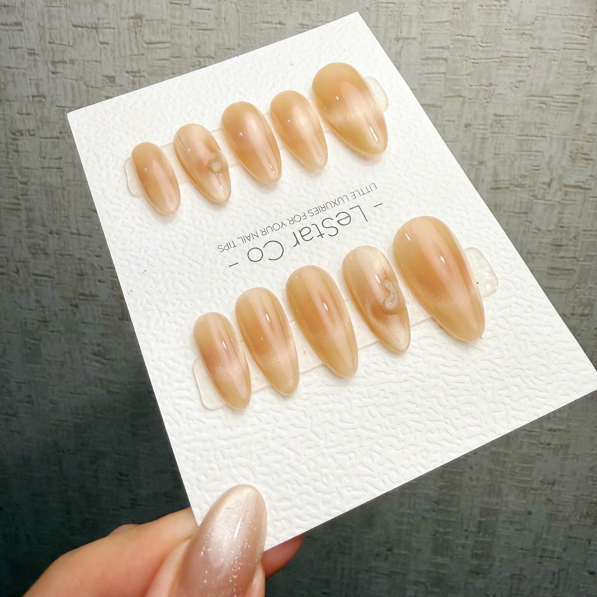 Timed Offer 4 For 3) Handmade Press On Sand Pearl Cat Eye Gel Nails