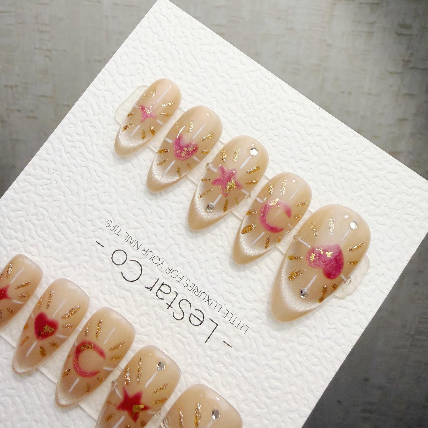 Timed Offer 4 For 3) Handmade Press On Moonlight Wishes Gel Acrylic Nails