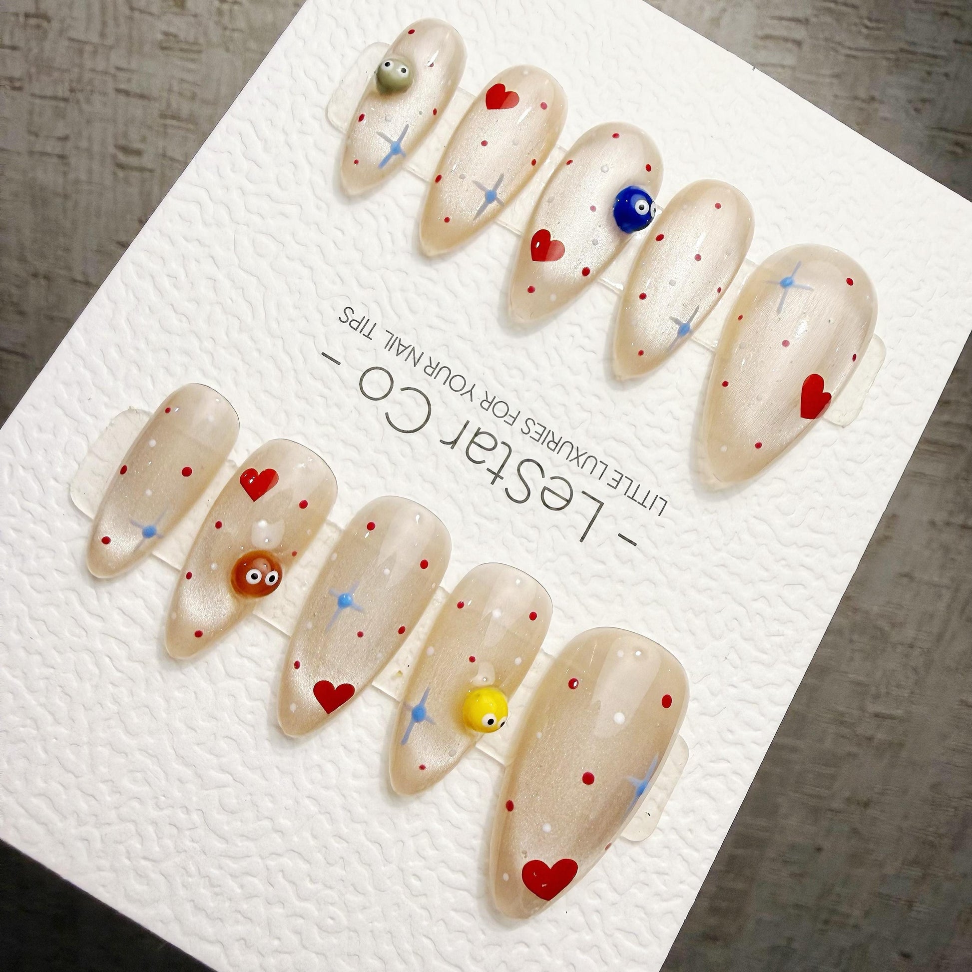 Timed Offer 4 For 3) Handmade Press On Tiny Heart Galaxy Gel Acrylic Nails