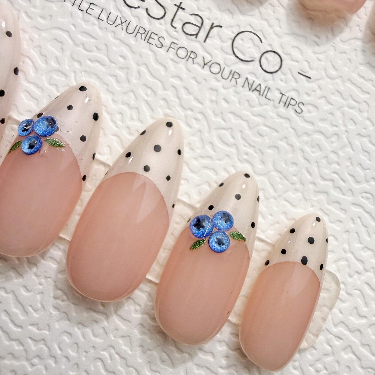 Timed Offer 4 For 3) Handmade Press On Blueberry Picnic Gel Acrylic Nails