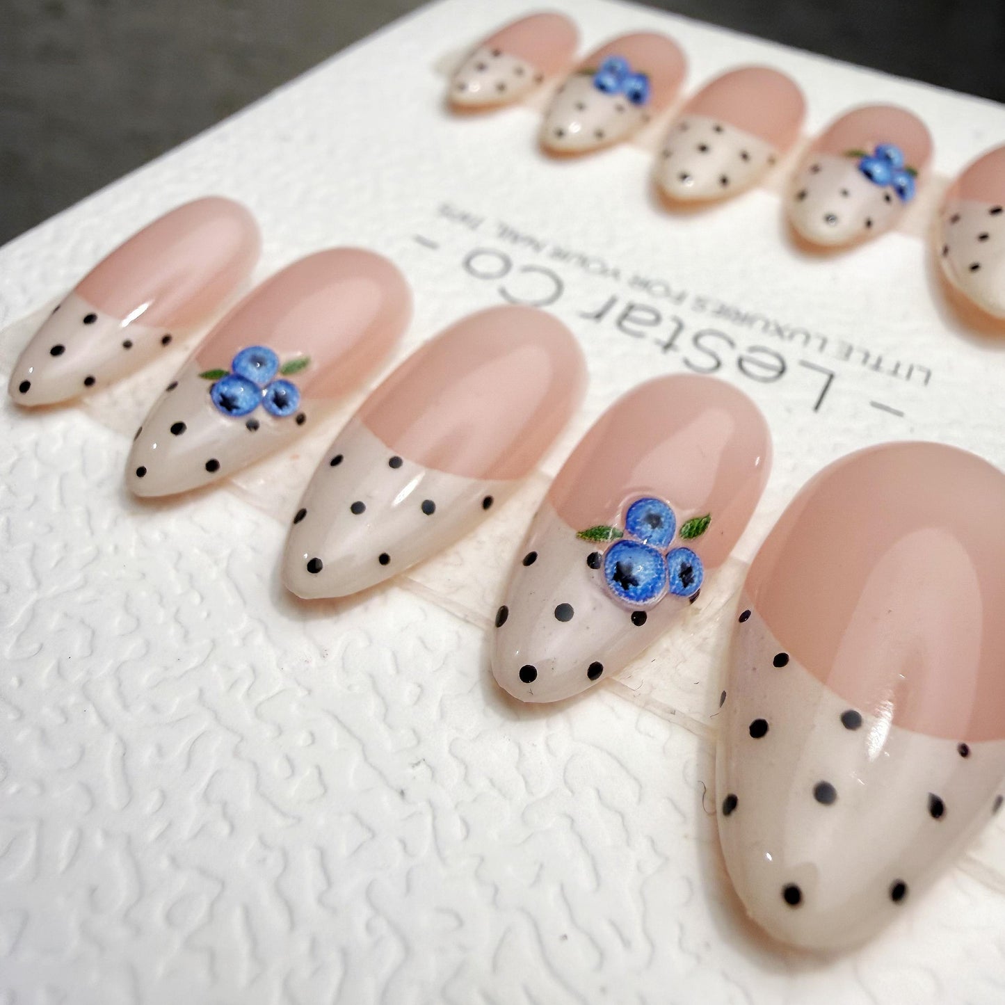 Timed Offer 4 For 3) Handmade Press On Blueberry Picnic Gel Acrylic Nails