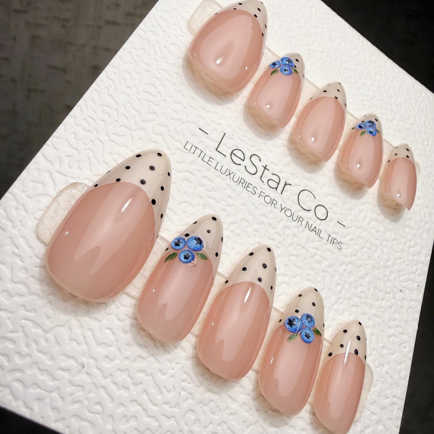 Timed Offer 4 For 3) Handmade Press On Blueberry Picnic Gel Acrylic Nails