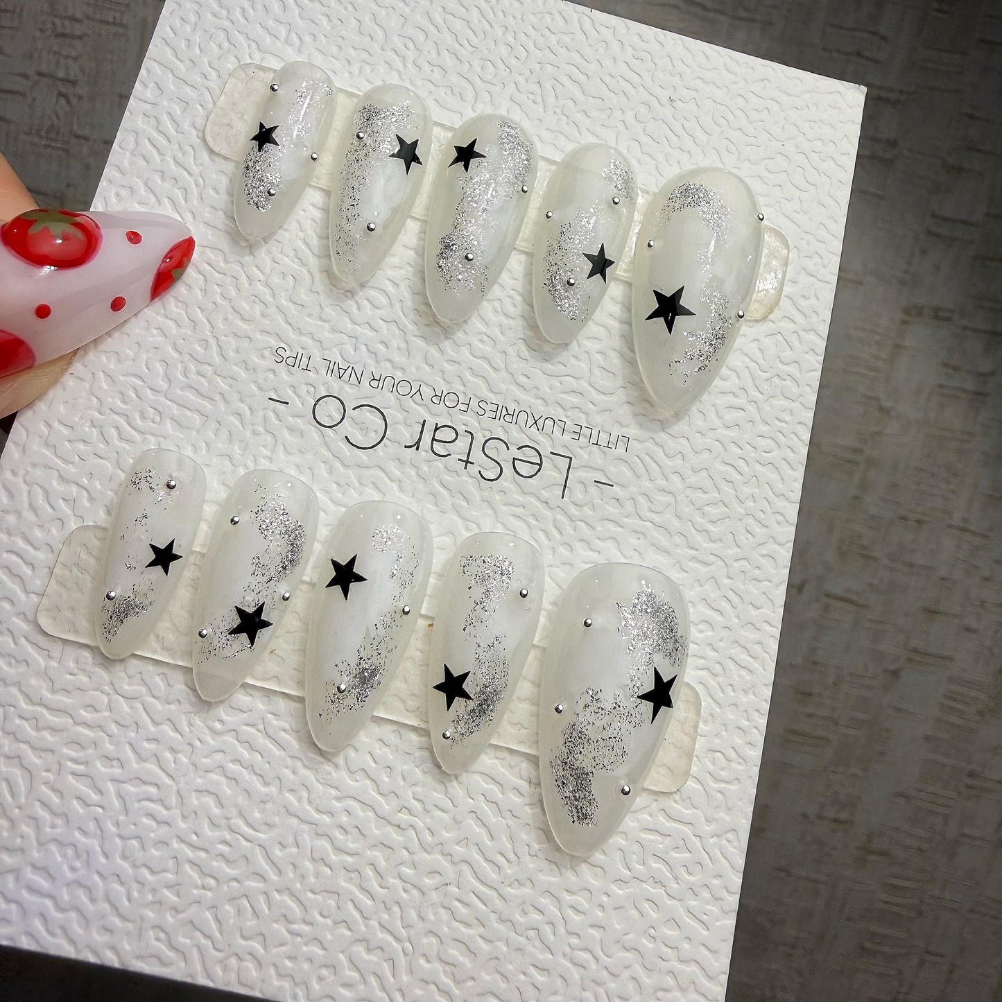 Handmade Frosted Cosmos Press On Nails – Gel Acrylic Manicure
