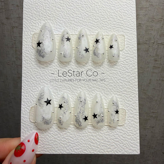 Handmade Frosted Cosmos Press On Nails – Gel Acrylic Manicure