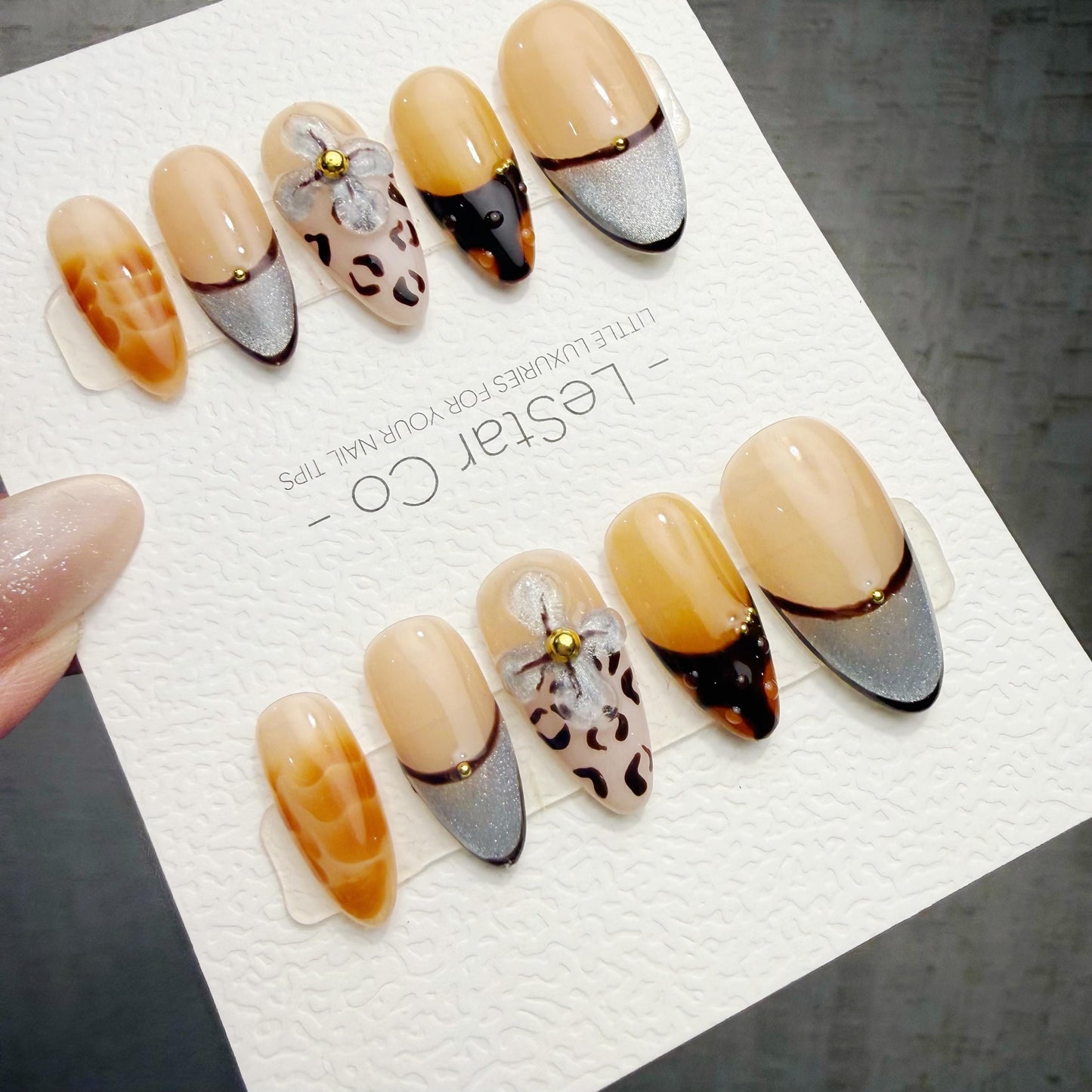 Timed Offer 4 For 3) Handmade Press On Leopard Princess Gel Acrylic Nails