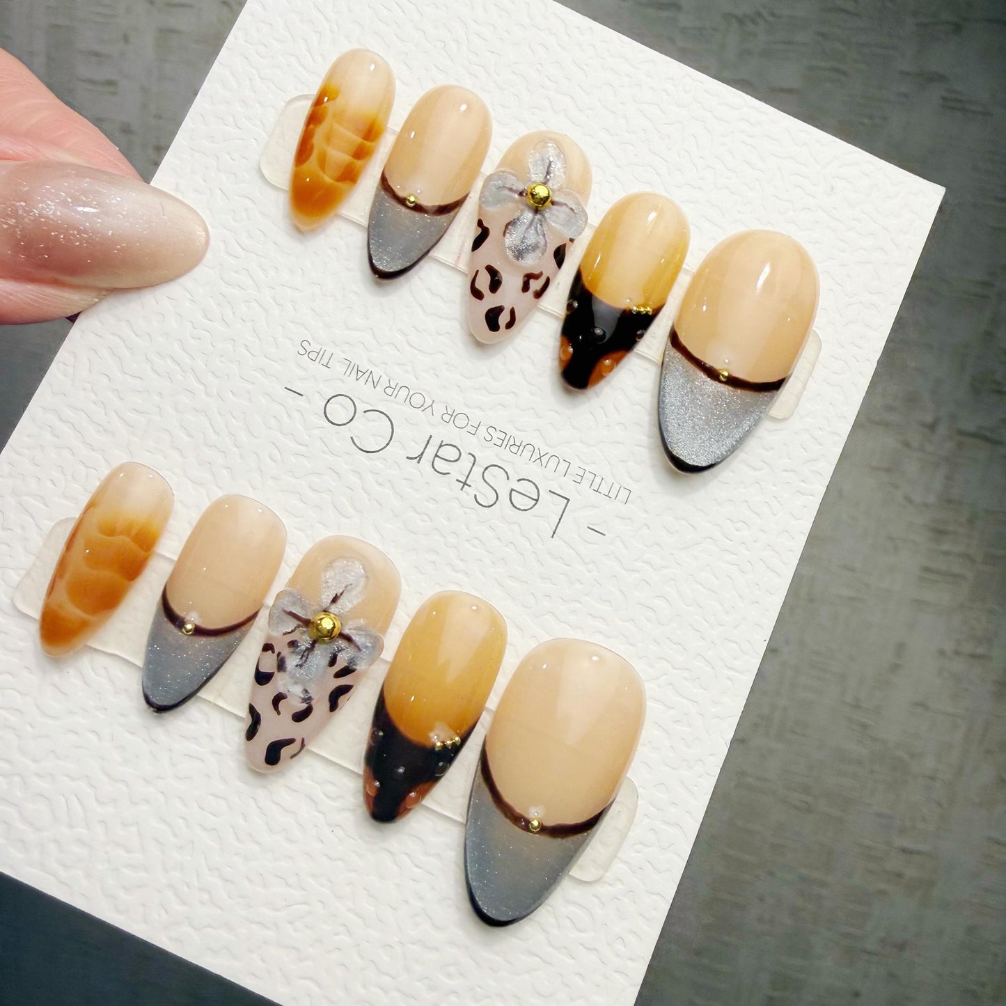 Timed Offer 4 For 3) Handmade Press On Leopard Princess Gel Acrylic Nails