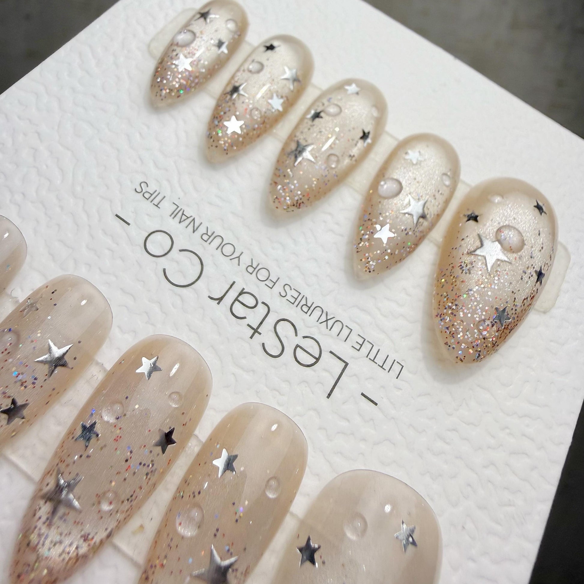 Timed Offer 4 For 3) Handmade Press On Cosmic Dew Gel Acrylic Nails