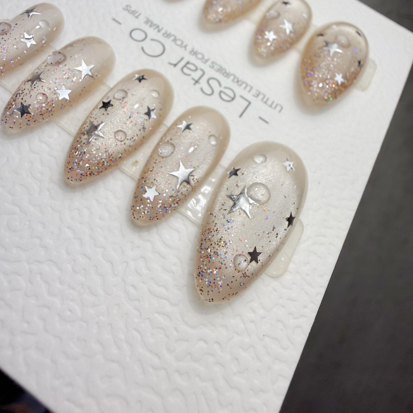 Timed Offer 4 For 3) Handmade Press On Cosmic Dew Gel Acrylic Nails