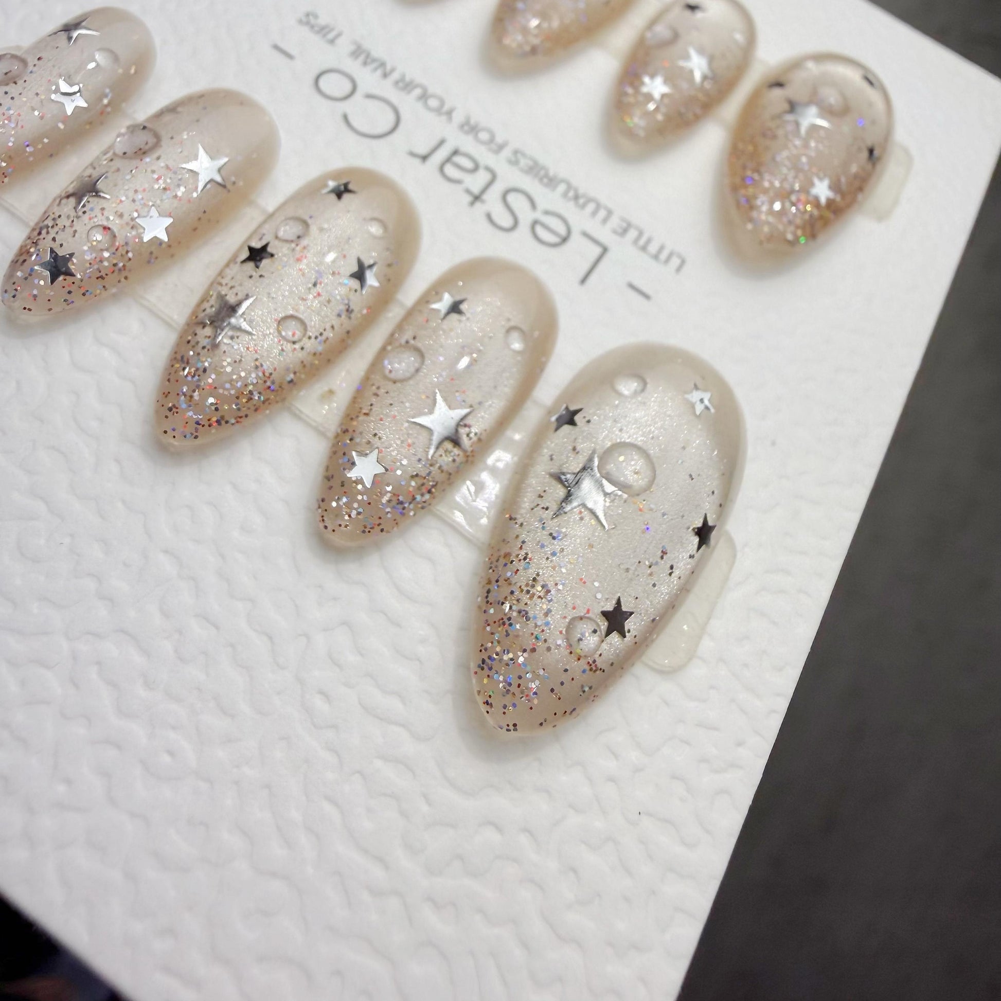 Timed Offer 4 For 3) Handmade Press On Cosmic Dew Gel Acrylic Nails