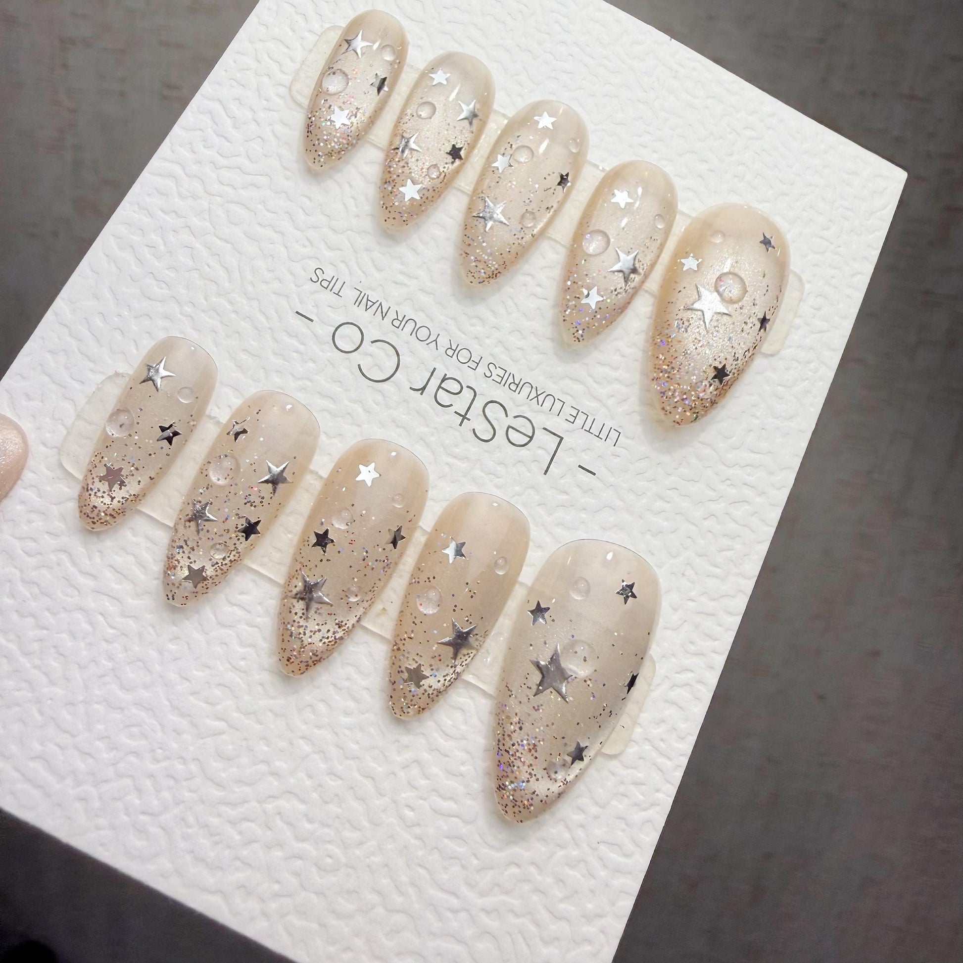 Timed Offer 4 For 3) Handmade Press On Cosmic Dew Gel Acrylic Nails