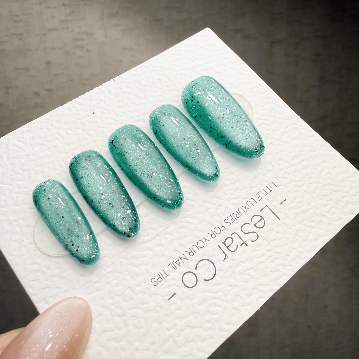 Timed Offer 4 For 3) Handmade Press On Frozen Mint Cat Eye Gel Nails